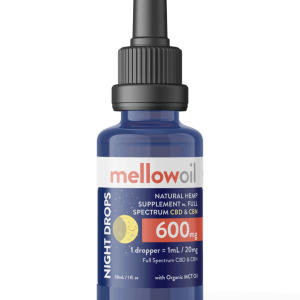 Mellow Oil NIGHT Drops with 600mg of Full Spectrum CBD and CBN – Cannabinol / 20mg of Cannabinoids per mL
