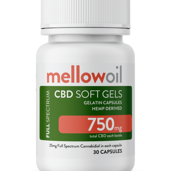 Mellow Oil 25mg Full Spectrum CBD Gelatin Capsules with 750mg Cannabidiol – 30 per bottle