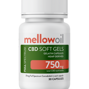 Mellow Oil 25mg Full Spectrum CBD Gelatin Capsules with 750mg Cannabidiol – 30 per bottle