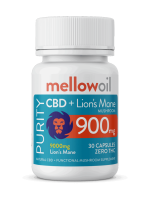 Mellow Oil Purity CBD + Lion’s Mane Cognitive Support Capsules – 900mg CBD & 9000mg Functional Mushroom / 30 capsule bottle