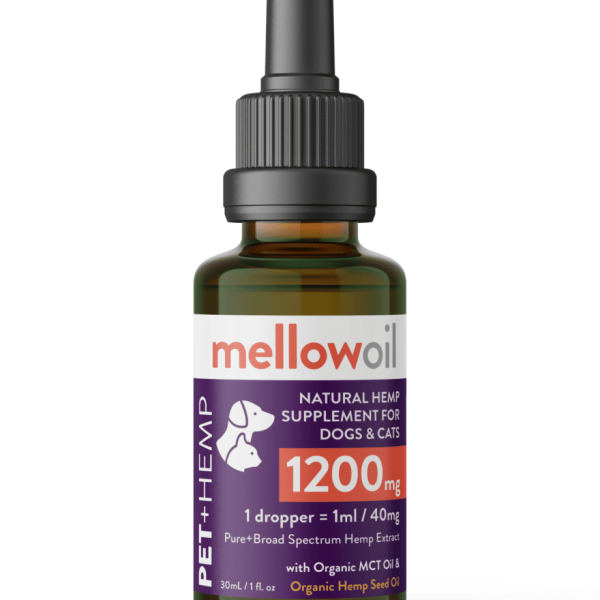 Mellow Oil PET + HEMP with 1200mg of Pure + Broad Spectrum Hemp Extract rich with Cannabinoids 30mL bottle / 40mg per 1mL