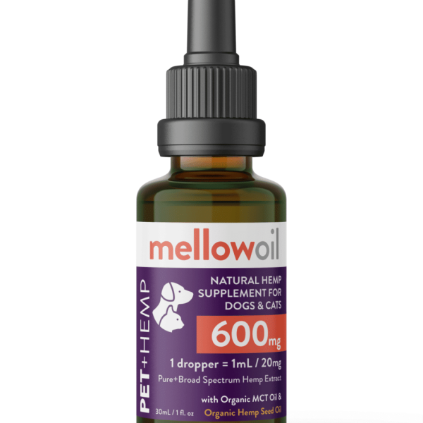 Mellow Oil PET + HEMP with 600mg of Pure + Broad Spectrum Hemp Extract rich with Cannabinoids 30mL bottle / 20mg per 1mL